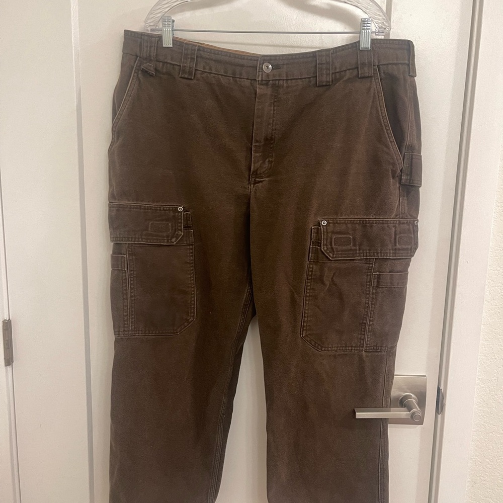 Duluth Trading Co Men's Dark Brown Cargo Pants Utility Blue Collar Heavy Duty